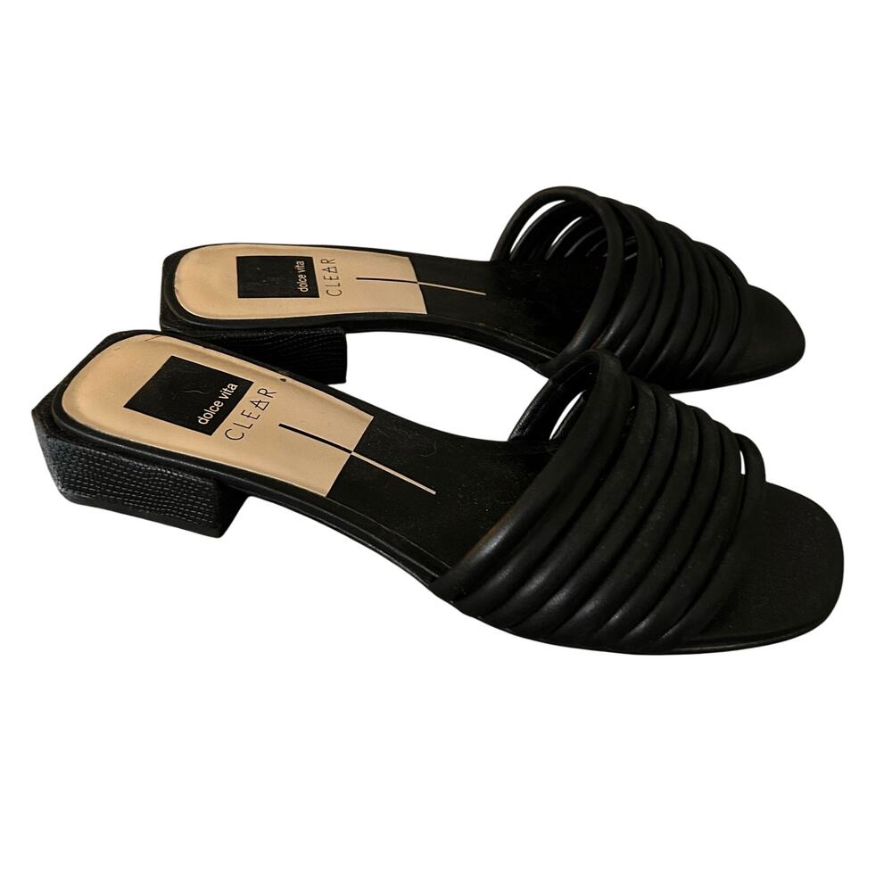 Dolce Vita Black Strappy Block Heel Slide Sandals Size 9